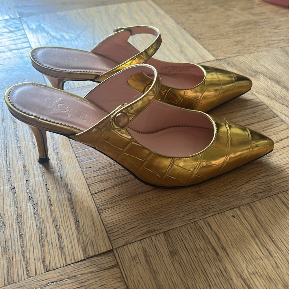 J. Crew size 6 gold kitten heel slides
